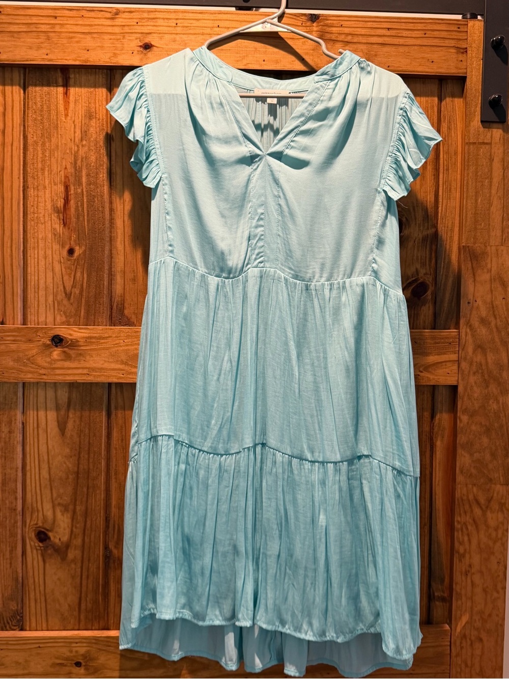 mittoshop Light Blue Tiered Flutter-Sleeve Midi Dress